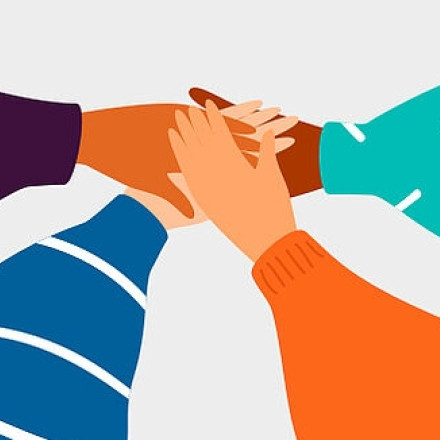 Vier Hände übereinandergelegt - Zeichnung